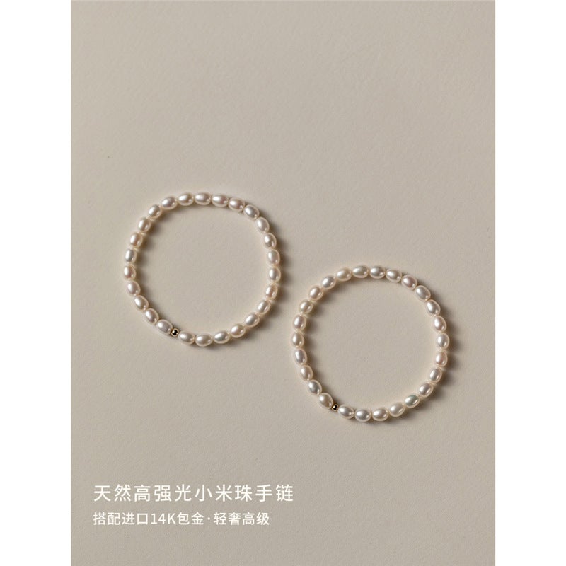 Wash Your Hands Without Taking It Off. Quality Natural Pearl Elastic Simple And Versatile American 18K Gold-Plated Bracelet Retro Style - Image 3